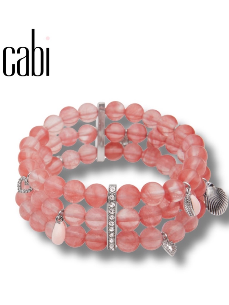 Cabi Palm Beach Bracelet (Coral Pink Triple Strand Elastic Silver Charms)